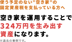 使う予定のない”空き家”の固定資産税を支払っている方へ 空き家を運用することで324万円を生み出す資産になります